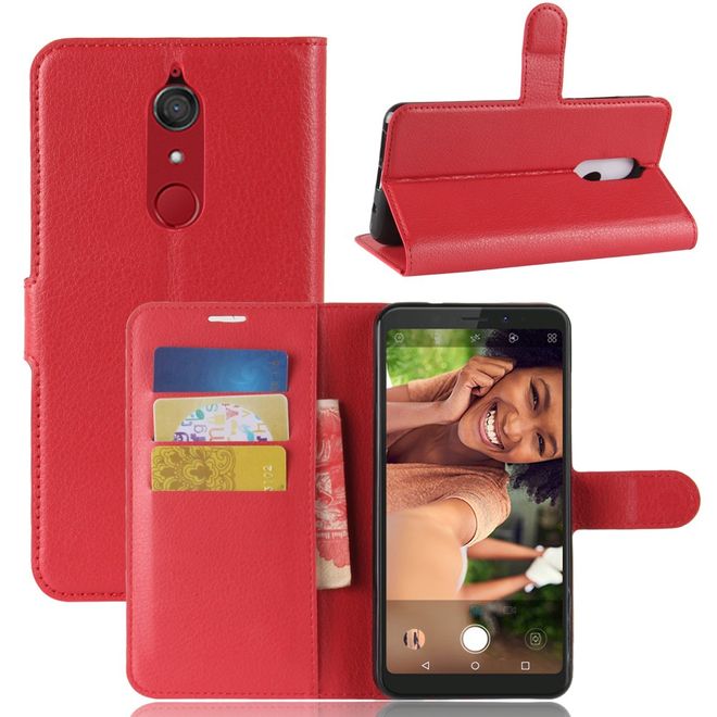 Wiko View XL Handyhülle - Case aus Leder - mit Standfunktion und Litchitextur - rot