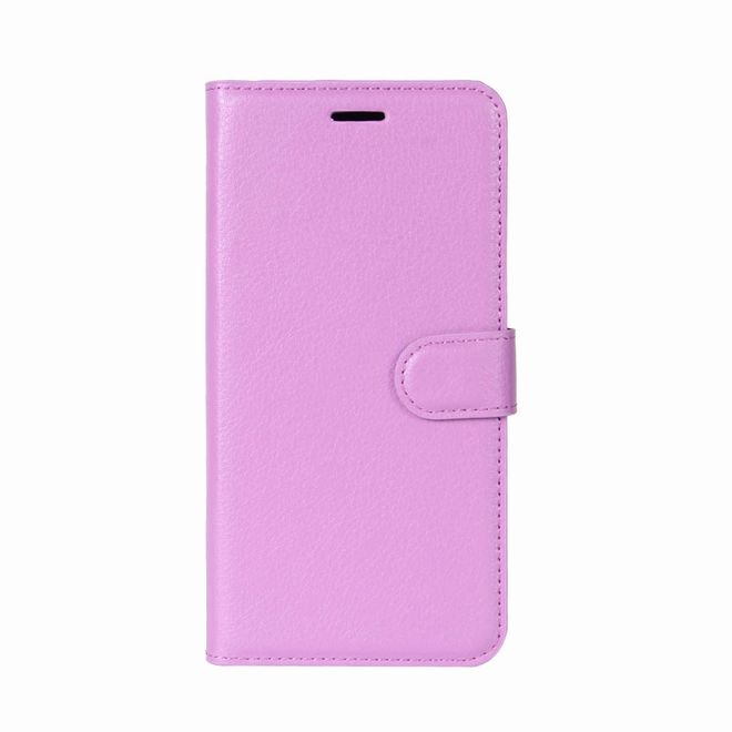 Wiko View XL Handyhülle - Case aus Leder - mit Standfunktion und Litchitextur - purpur