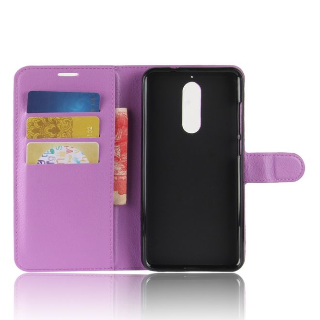 Wiko View XL Handyhülle - Case aus Leder - mit Standfunktion und Litchitextur - purpur