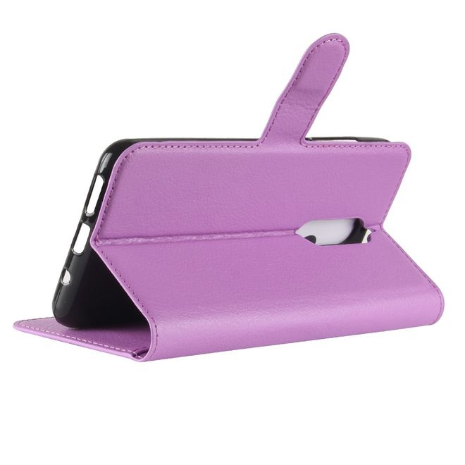 Wiko View XL Handyhülle - Case aus Leder - mit Standfunktion und Litchitextur - purpur