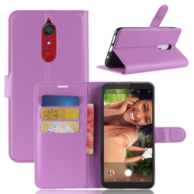 Wiko View XL Handyhülle - Case aus Leder - mit Standfunktion und Litchitextur - purpur