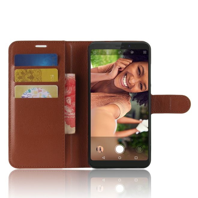 Wiko View XL Handyhülle - Case aus Leder - mit Standfunktion und Litchitextur - braun