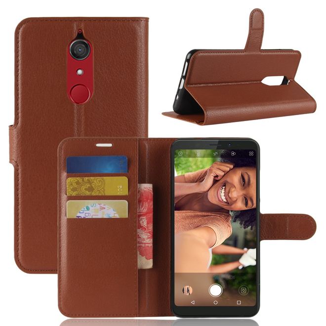Wiko View XL Handyhülle - Case aus Leder - mit Standfunktion und Litchitextur - braun