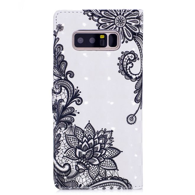 Samsung Galaxy Note 8 Handyhülle - Leder Bookcover - mit Standfunktion - schwarze Blumen