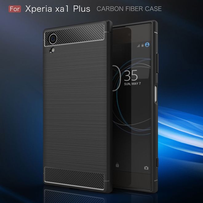 Sony Xperia XA1 Plus Handy Hülle - TPU Softcase - im Carbon Look - schwarz