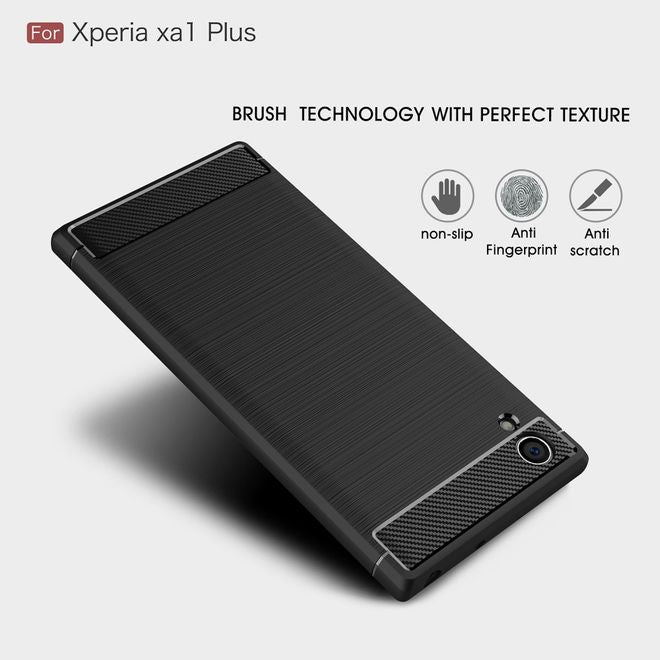 Sony Xperia XA1 Plus Handy Hülle - TPU Softcase - im Carbon Look - schwarz