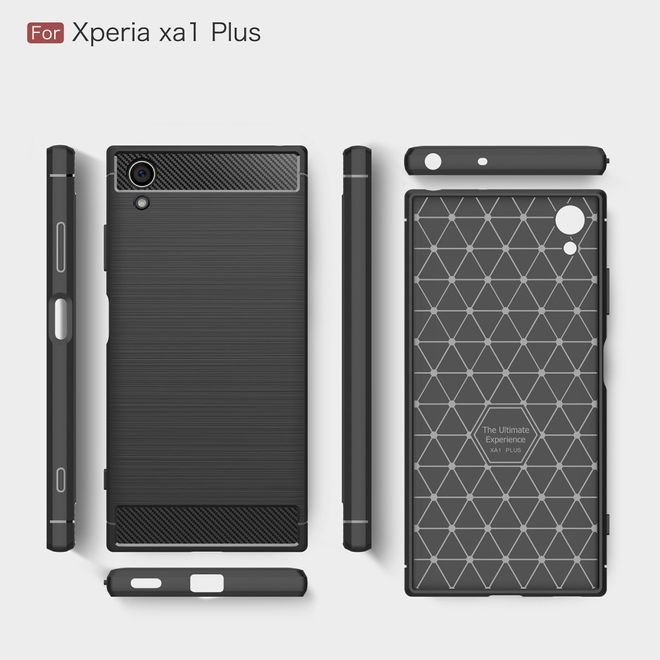 Sony Xperia XA1 Plus Handy Hülle - TPU Softcase - im Carbon Look - schwarz