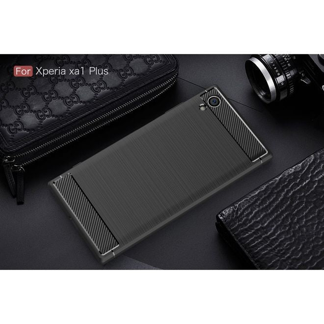 Sony Xperia XA1 Plus Handy Hülle - TPU Softcase - im Carbon Look - schwarz