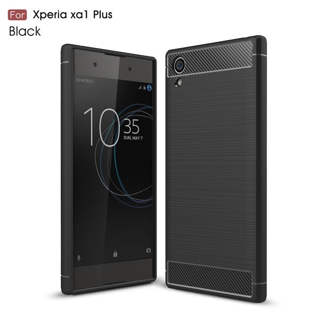 Sony Xperia XA1 Plus Handy Hülle - TPU Softcase - im Carbon Look - schwarz