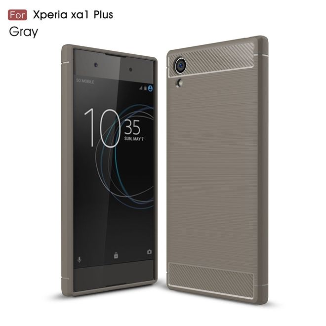 Sony Xperia XA1 Plus Handy Hülle - TPU Softcase - im Carbon Look - grau