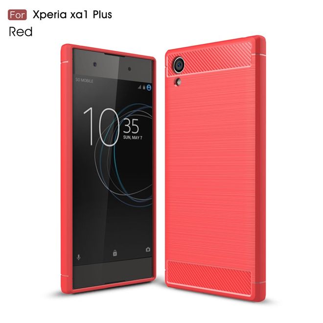 Sony Xperia XA1 Plus Handy Hülle - TPU Softcase - im Carbon Look - rot