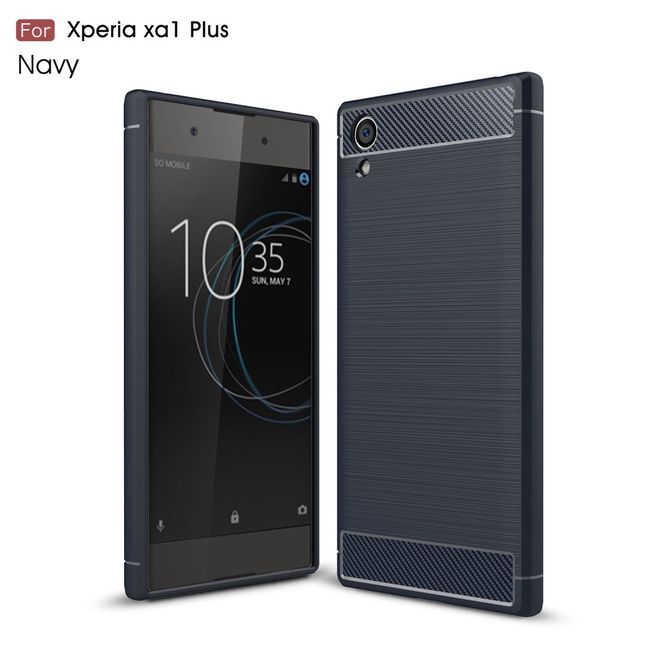 Sony Xperia XA1 Plus Handy Hülle - TPU Softcase - im Carbon Look - dunkelblau
