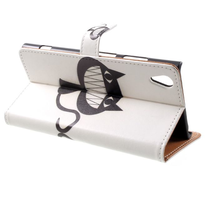 Sony Xperia XA1 Plus Handy Hülle - Leder Book Case - mit Standfunktion - schwarze Katze
