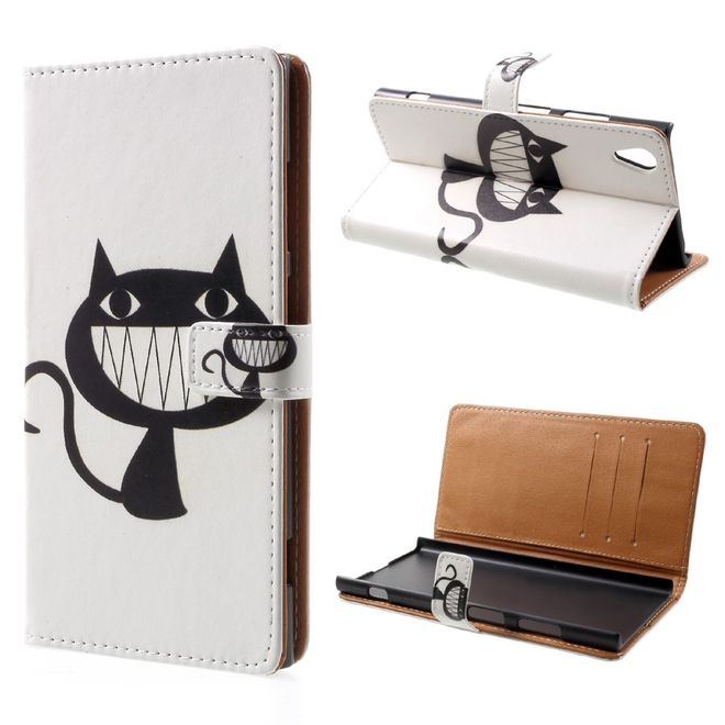 Sony Xperia XA1 Plus Handy Hülle - Leder Book Case - mit Standfunktion - schwarze Katze