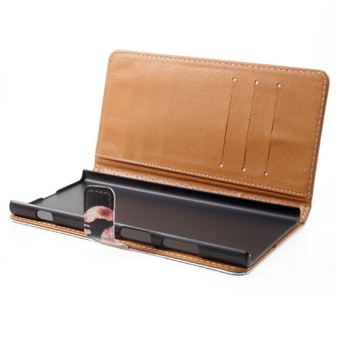 Sony Xperia XA1 Plus Handy Hülle - Leder Book Case - mit Standfunktion - heulender Wolf bei Vollmond