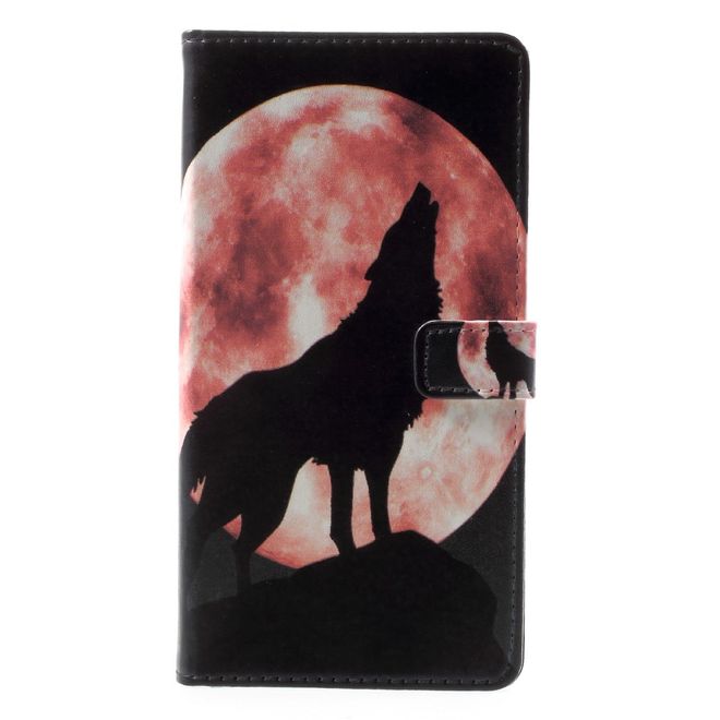 Sony Xperia XA1 Plus Handy Hülle - Leder Book Case - mit Standfunktion - heulender Wolf bei Vollmond