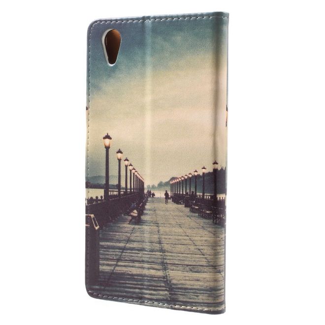 Sony Xperia XA1 Plus Handy Hülle - Leder Book Case - mit Standfunktion - Dock bei Sonnenuntergang