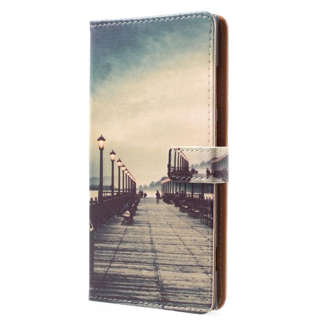 Sony Xperia XA1 Plus Handy Hülle - Leder Book Case - mit Standfunktion - Dock bei Sonnenuntergang