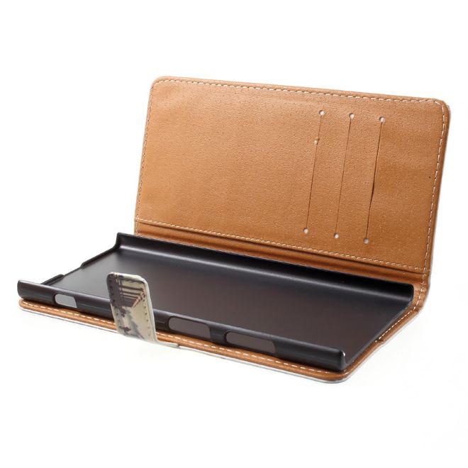 Sony Xperia XA1 Plus Handy Hülle - Leder Book Case - mit Standfunktion - Dock bei Sonnenuntergang