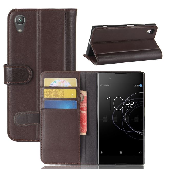 Baseus - Sony Xperia XA1 Plus Echtleder Hülle - mit Standfunktion - Simple Series - braun