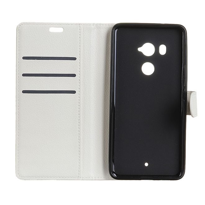HTC U11+ Handy Hülle - Case aus Leder - mit Litchitextur - weiss