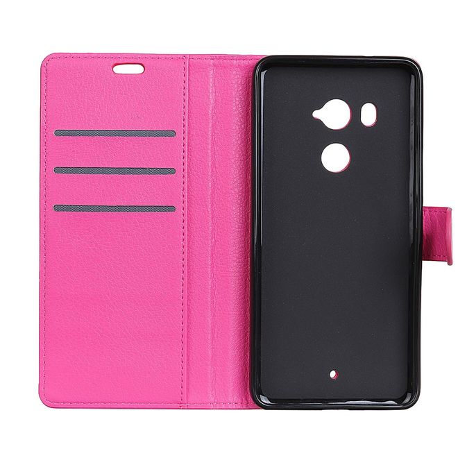 HTC U11+ Handy Hülle - Case aus Leder - mit Litchitextur - rosa
