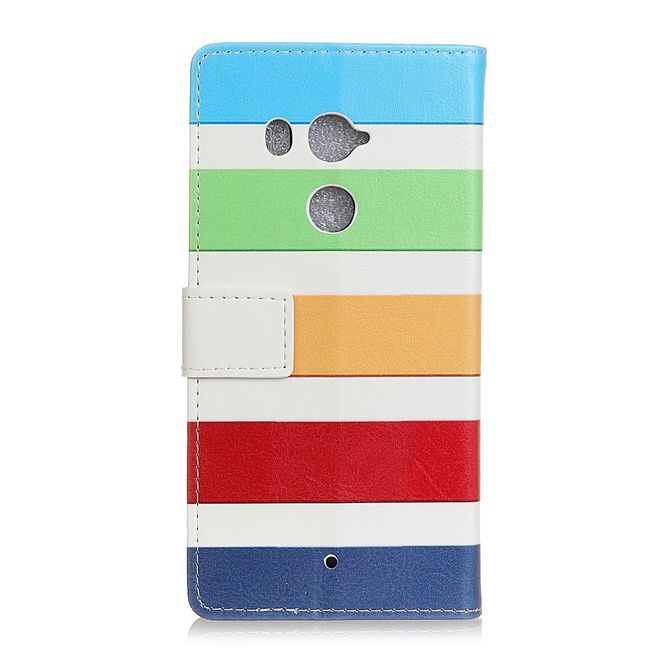 HTC U11+ Handy Hülle - Leder Bookcase - mit Standfunktion - farbige Streifen