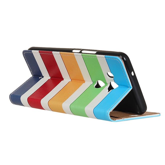 HTC U11+ Handy Hülle - Leder Bookcase - mit Standfunktion - farbige Streifen