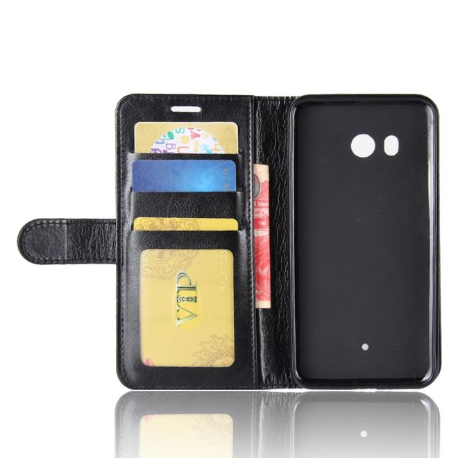 HTC U11 Handy Hülle - Crazy Horse Leder Bookcover - mit Standfunktion - schwarz