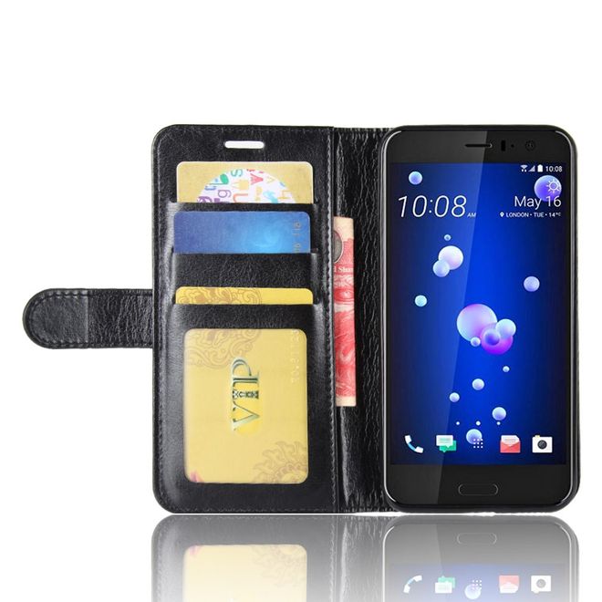 HTC U11 Handy Hülle - Crazy Horse Leder Bookcover - mit Standfunktion - schwarz