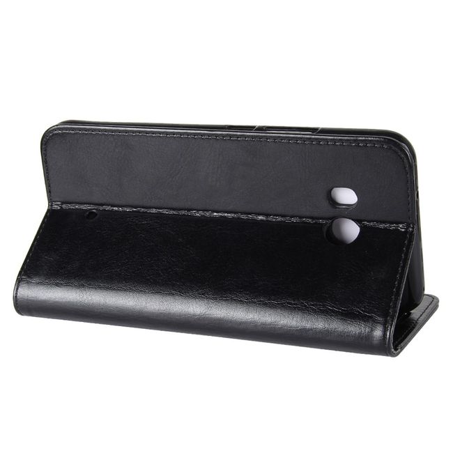 HTC U11 Handy Hülle - Crazy Horse Leder Bookcover - mit Standfunktion - schwarz