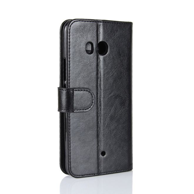 HTC U11 Handy Hülle - Crazy Horse Leder Bookcover - mit Standfunktion - schwarz