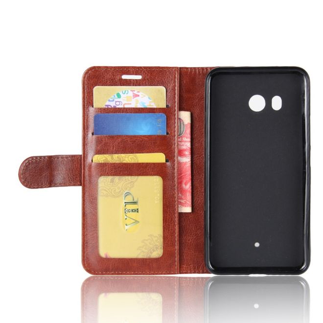 HTC U11 Handy Hülle - Crazy Horse Leder Bookcover - mit Standfunktion - braun
