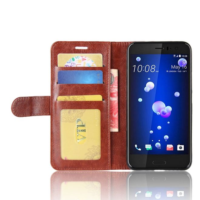 HTC U11 Handy Hülle - Crazy Horse Leder Bookcover - mit Standfunktion - braun