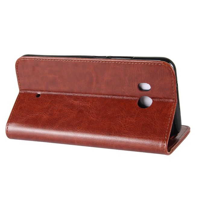HTC U11 Handy Hülle - Crazy Horse Leder Bookcover - mit Standfunktion - braun
