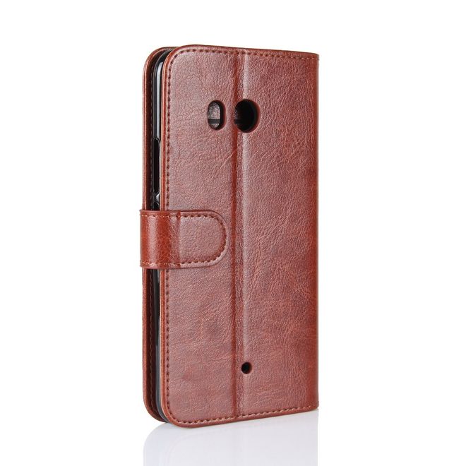 HTC U11 Handy Hülle - Crazy Horse Leder Bookcover - mit Standfunktion - braun