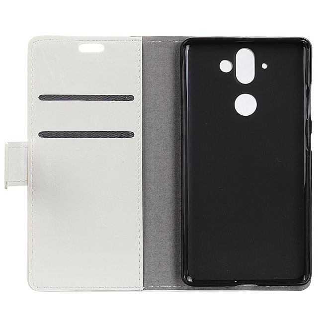 Nokia 8 Sirocco Handy Hülle - Crazy Horse Leder Bookcover - mit Standfunktion - weiss