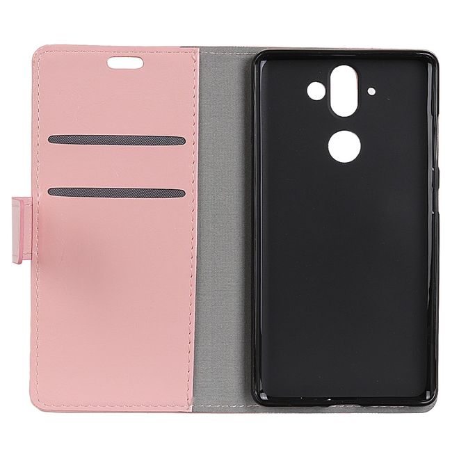 Nokia 8 Sirocco Handy Hülle - Crazy Horse Leder Bookcover - mit Standfunktion - pink