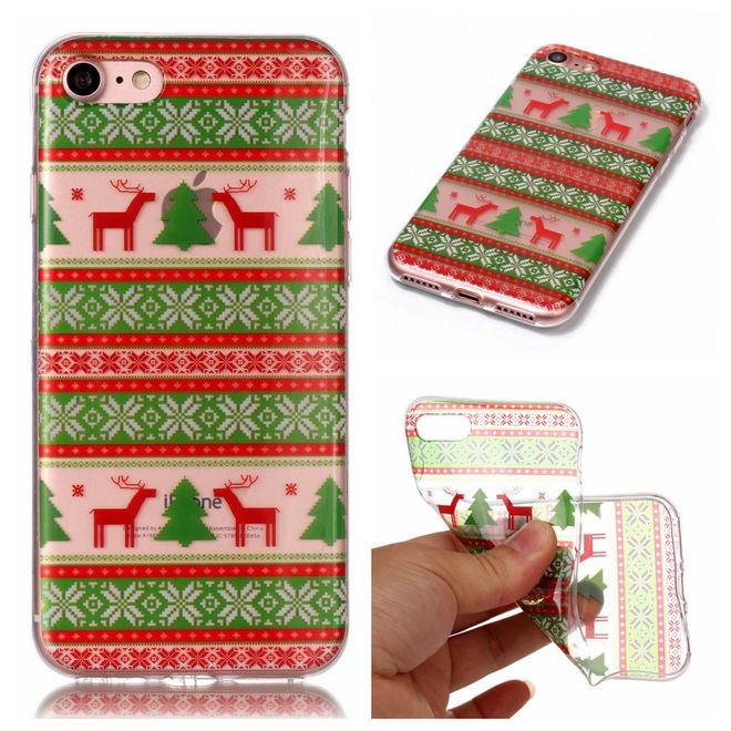 iPhone SE / 8 / 7 Handy Hülle - Case aus Plastik - Rentiere und Weihnachtsmuster
