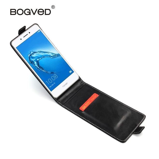 Bogved - Huawei Enjoy 6S/Honor 6C Leder Hülle - Crazy Horse Textur - mit Magnetverschluss - vertikal - schwarz