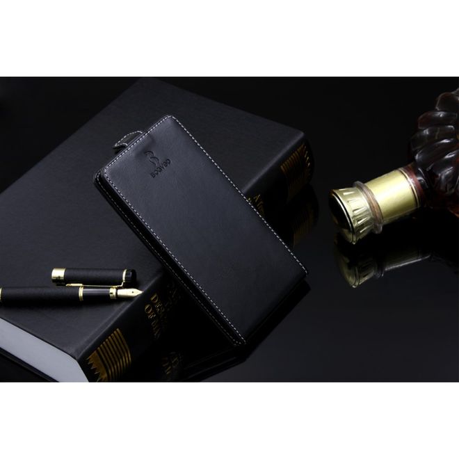 Bogved - Huawei Enjoy 6S/Honor 6C Leder Hülle - Crazy Horse Textur - mit Magnetverschluss - vertikal - schwarz