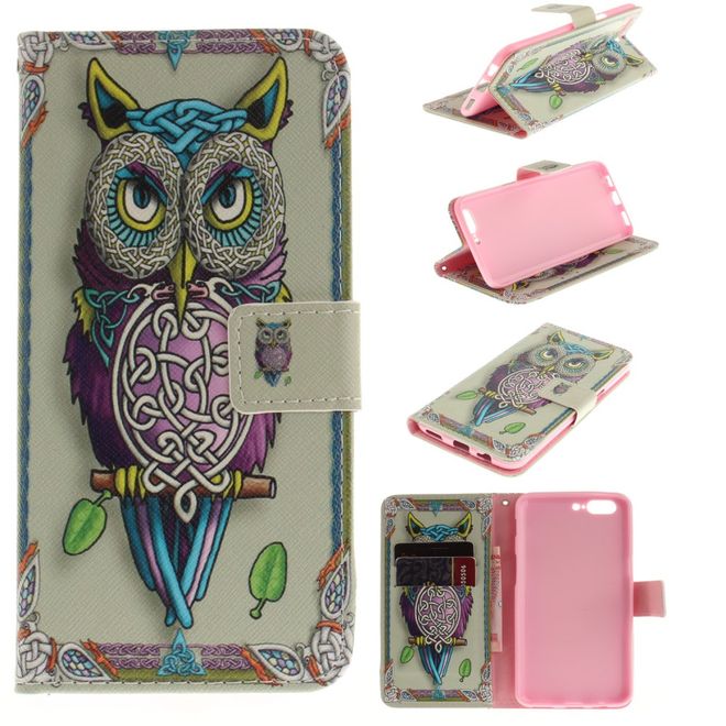 OnePlus 5 Handy Hülle - Leder Bookcase - mit Standfunktion - wunderschöne Eule