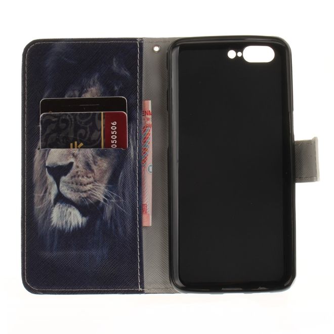 OnePlus 5 Handy Hülle - Leder Bookcase - mit Standfunktion - Löwe