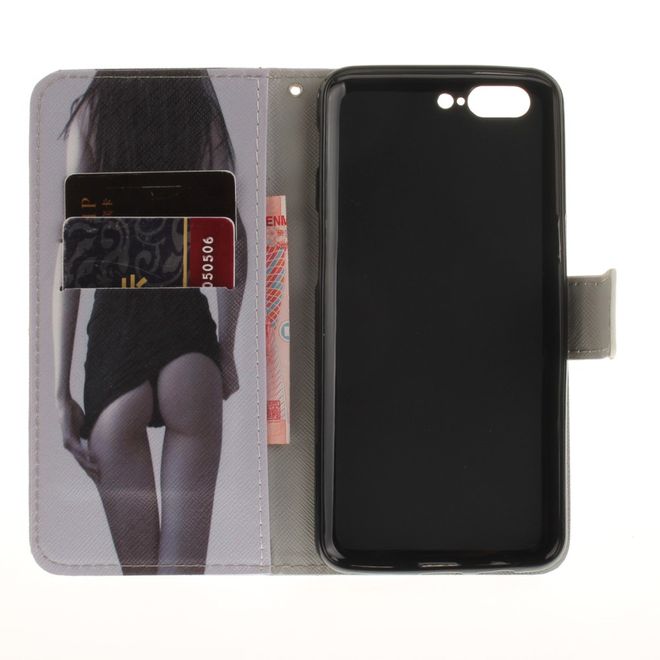 OnePlus 5 Handy Hülle - Leder Bookcase - mit Standfunktion - heisses Girl