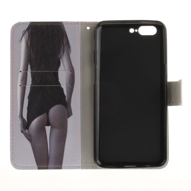 OnePlus 5 Handy Hülle - Leder Bookcase - mit Standfunktion - heisses Girl