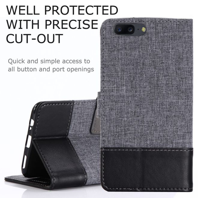 Muxma - OnePlus 5 Handy Hülle - zweifarbiges Bookcover - mit Standfunktion - schwarz