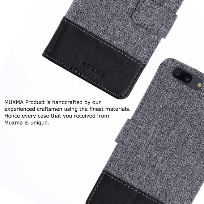 Muxma - OnePlus 5 Handy Hülle - zweifarbiges Bookcover - mit Standfunktion - schwarz