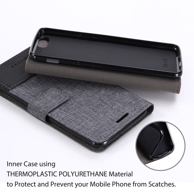 Muxma - OnePlus 5 Handy Hülle - zweifarbiges Bookcover - mit Standfunktion - schwarz