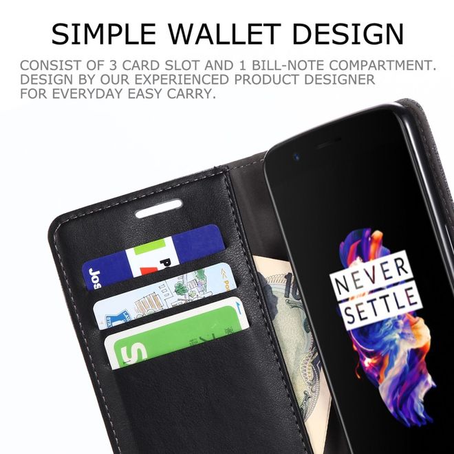 Muxma - OnePlus 5 Handy Hülle - zweifarbiges Bookcover - mit Standfunktion - schwarz