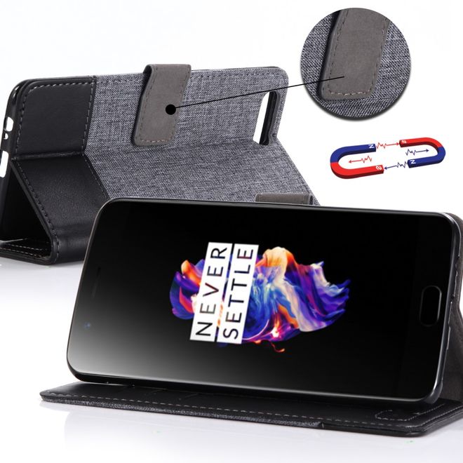 Muxma - OnePlus 5 Handy Hülle - zweifarbiges Bookcover - mit Standfunktion - schwarz